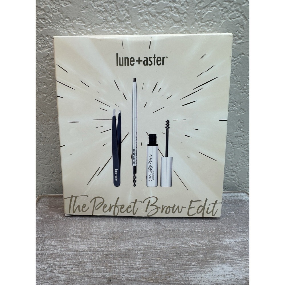 $16 🌙 lune+aster The Perfect‎ Brow Edit Tweezer, Pencil, Gel NIB DAWN TO DUSK